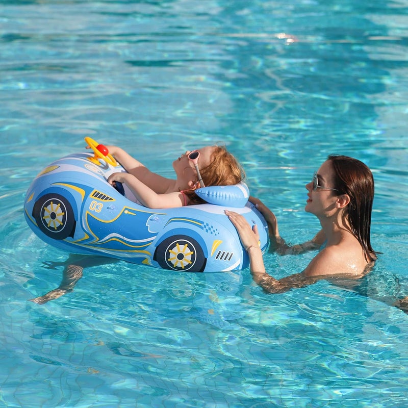 BOffer Baby Pool Float with 3D Car Design, PVC Baby Swim Float, Toddler Pool Float, Swimming Floats Seat Boat Pool Toys with Steering Wheel for 12-18, 12-24 Months, Age 2-3, 3+ Years Girl Boy - Image 5